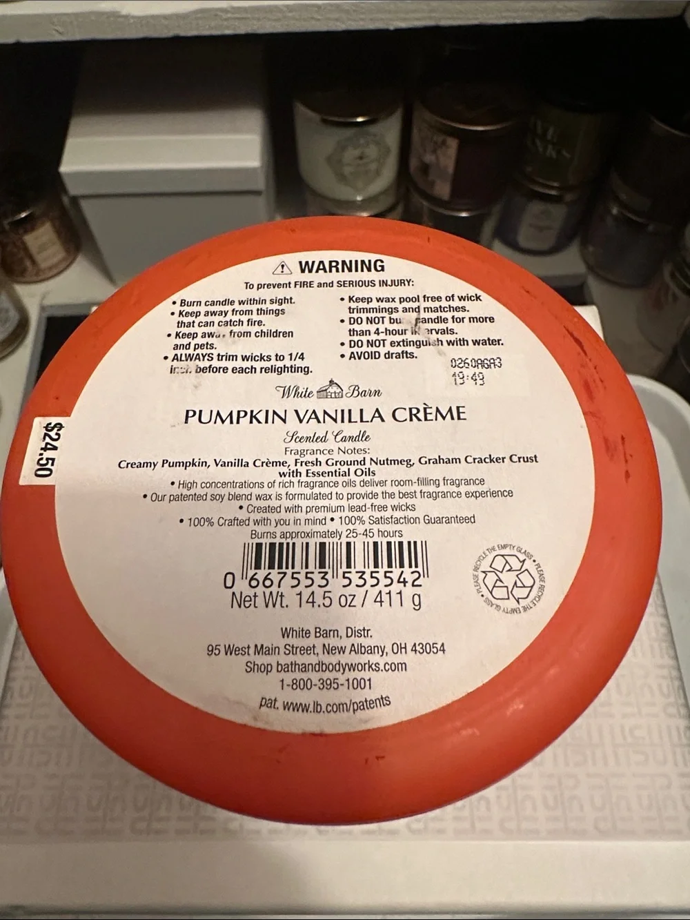 Bath & Body Works Pumpkin Vanilla Crème Orange Jar Candle